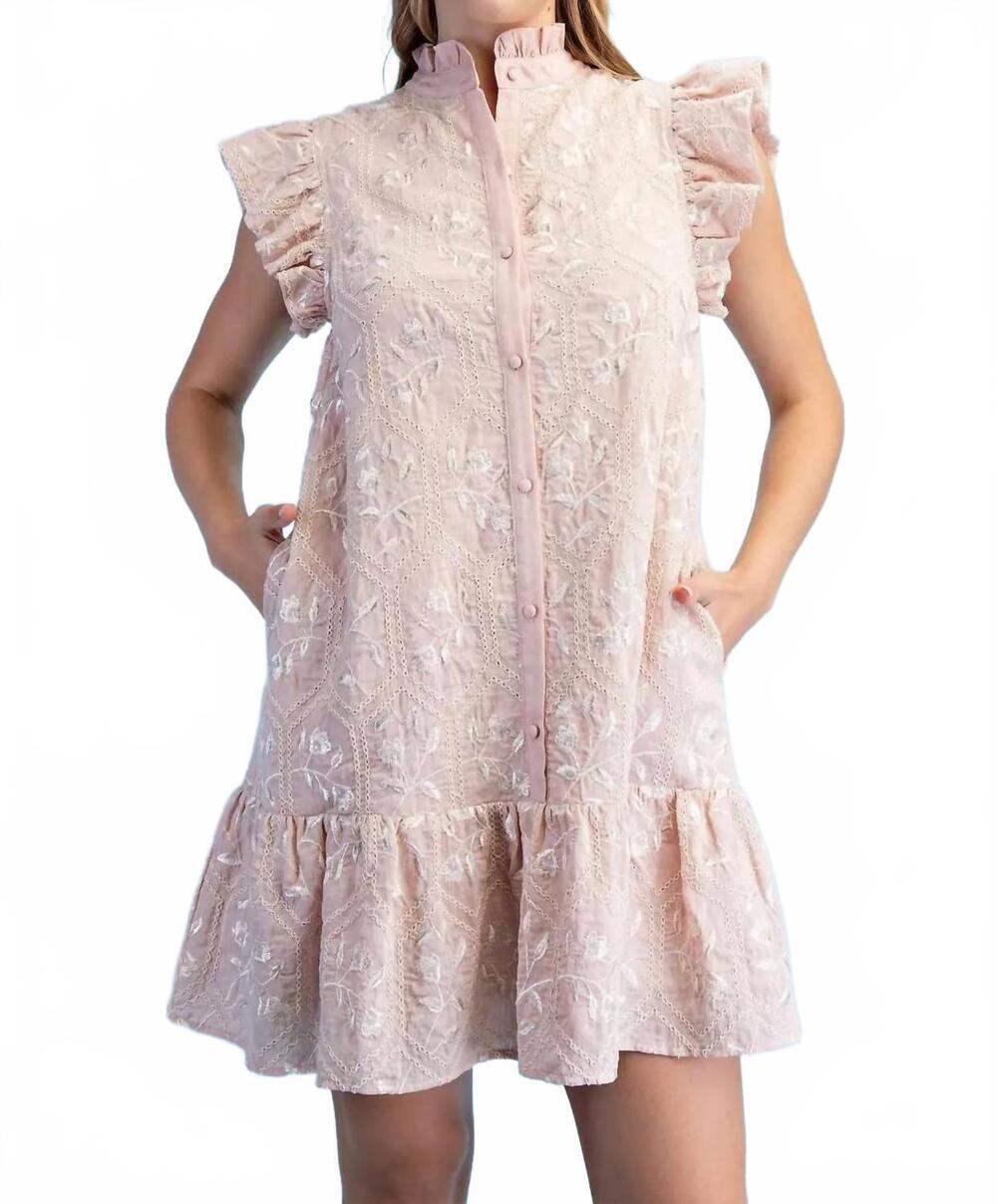 NEW GIGIO glossy embroidered ruffle dress in soft pink
